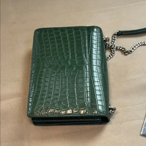 Yves Saint Laurent Dark Green Croc-Embossed Crossbody Bag - Picture 9 of 13